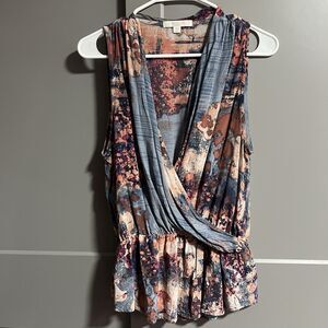 Piperlime Women 100% Silk Abstract Sleeveless V-Neck Blouse Multicolor Medium